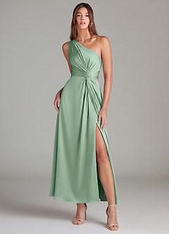 Azazie Brooke Suknie dla druhen Linia A Jedno ramię Satyna elastyczna Długość kostki Sukienka image1