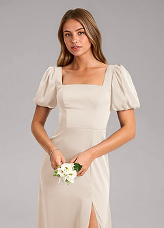 Azazie Fyona Bridesmaid Dresses White Alabaster A-Line Pleated Stretch Satin Dress image6