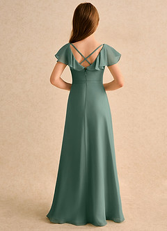 Azazie Nari Girls Formal Flower Girl Dresses Sea Moss A-Line with Sleeves Chiffon Dress image2