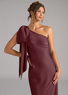 Azazie Capri Jurken voor bruidsmeisjes Jurk van Stretch Satijn met Zeemeermin One-Shoulder Sangria image5