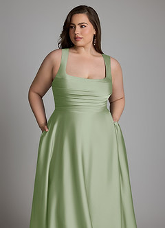 Azazie Azaria Vestidos de madrinha de casamento Vestido Dusty Sage de Cetim elástico de Linha A com Corpete image12