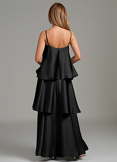 Azazie Azalea Bridesmaid Dresses Black A-Line Ruched Stretch Satin Dress image4