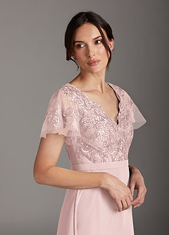 Azazie Singer Final Sale Agave A-Line V-Neck Lace Chiffon Dress image5