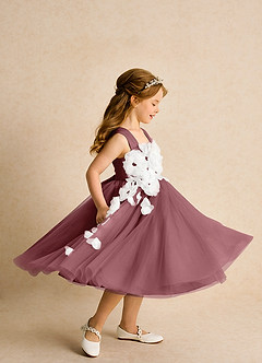 Azazie Dovey Abiti da Ragazza di Fiori Abito Principessa in Tulle Fiocco Rosa Del Deserto image5