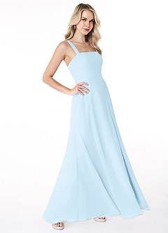 Azazie Jay Robes de demoiselle d'honneur Robe Trapèze en Mousseline de soie Encolure carrée Fente latérale Bleu Ciel image3