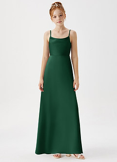 Azazie Shale Junior Robe Trapèze en Satin extensible Vert Foncé image6