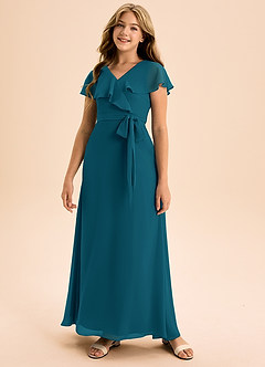 Azazie Lainey Junior Abito A-Line in Chiffon Con Tasche Blu Inchiostro image4