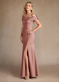 Azazie Pierce Mother of the Bride Dresses Dusty Rose Mermaid Pleated Stretch Crepe Dress image2