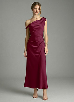 Azazie Emerson Bridesmaid Dresses Mulberry Mermaid Off the Shoulder Stretch Satin Dress image5