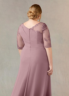 Azazie Dionysus At-home Try On Dresses Dusty Rose A-Line Boatneck Lace Chiffon Dress image11