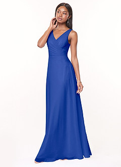 Azazie Nala Abiti da Damigella Abito A-Line in Chiffon Plissettato Blu Reale image3