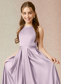 Azazie Arianthe Junior A-Linie mit Taschen Matte Satin Kleid Frostiges Flieder image5