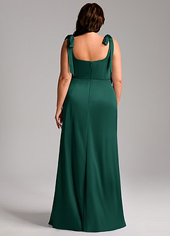 Azazie Frostine Bridesmaid Dresses Emerald A-Line Bow Stretch Satin Dress image13