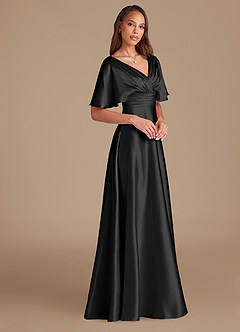 Azazie Pamela Vestidos de damas de honor Vestido de Negro de Satén Metálico de Corte en A con Plisado image3
