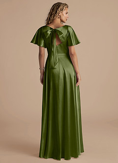 Azazie Kimber Bridesmaid Dresses Olive A-Line Ruched Metallic Satin Dress image4
