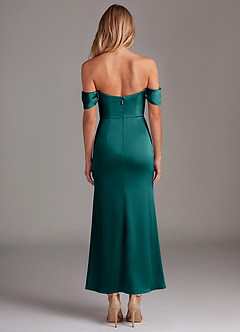 Azazie Saige Bridesmaid Dresses Peacock Mermaid Off the Shoulder Stretch Satin Dress image8