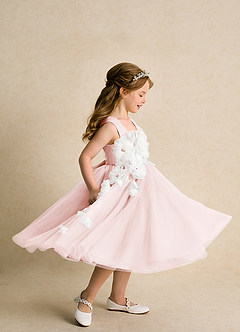 Azazie Dovey vestidos de niña de las flores Vestido de Rosa Rubor de Tul de Princesa con Lazo image5