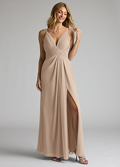 Azazie Maren Allure Bridesmaid Dresses Taupe A-Line V-Neck Lace Chiffon Dress image4