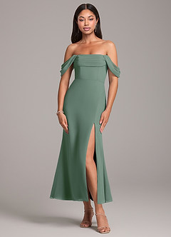 Azazie Saige Bridesmaid Dresses Eucalyptus Sheath Off the Shoulder Chiffon Convertible Dress image1