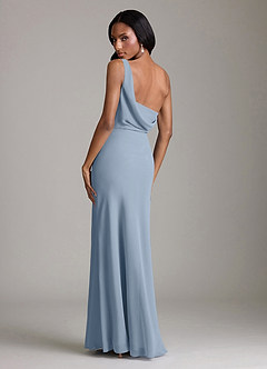 Azazie Madelyn Bridesmaid Dresses Dusty Blue Mermaid One Shoulder Chiffon Convertible Dress image10
