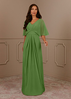 Azazie Oksana vestidos de madre de la novia Vestido de Albahaca de Gasa de Corte en A con Cuello en V Plisado image2