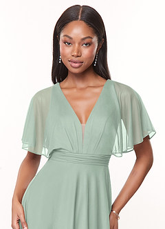 Azazie Tinsley Bridesmaid Dresses Agave A-Line Pleated Mesh Dress image5