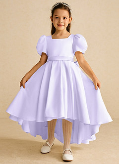 Azazie Zippy Flower Girl Dresses Lilac A-Line with Sleeves Matte Satin Dress image2