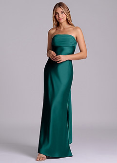 Azazie Ailanie Brudtärnklänningar Klä av Tubklänning i Stretch Satin Axelbandslös Påfågelblå image3