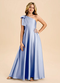 Azazie Penguin Junior Abito A-Line in Raso Elasticizzato Fiocco Ghiaccio image3