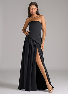 Azazie Adeline Bridesmaid Dresses Black A-Line Strapless Stretch Satin Convertible Dress image1