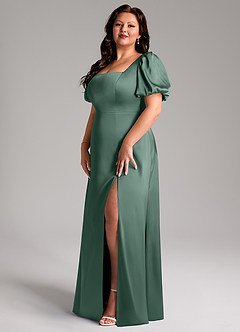 Azazie Fyona Vestidos de damas de honor Vestido de Eucalipto de Satén Elástico de Corte en A con Plisado image10