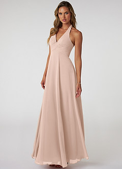Azazie Tessie Brautjungfernkleider A-Linie V-Hals Gefaltet Chiffon Kleid Englisches Rosa image3
