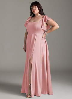Azazie Bondi Bridesmaid Dresses Powder Pink A-Line Bow Stretch Satin Dress image9