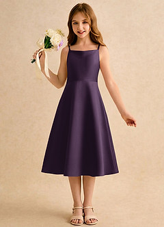 Azazie Jaella Girls Formal Flower Girl Klänningar Klä A-Line i Matt satäng Plisserad image4