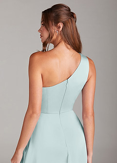 Azazie Brooke Bridesmaid Dresses Mist A-Line One Shoulder Stretch Satin Dress image2