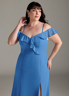 Azazie Sophie Robes de demoiselle d'honneur Robe Trapèze Convertible en Mousseline de soie Épaule décolletée Geai Bleu image12