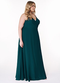 Azazie Davis Bridesmaid Dresses Pine A-Line V-Neck Chiffon Dress image10