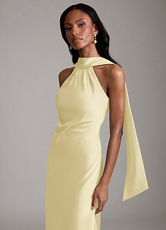 Azazie Cassiana Brudtärnklänningar Klä av Sjöjungfru i Stretch Satin Plisserad Citronsorbet image3