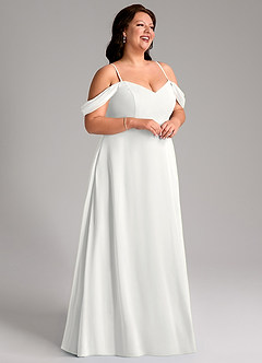 Azazie Marley Robes de demoiselle d'honneur Robe Trapèze Convertible en Mousseline de soie Épaule décolletée Blanc image15