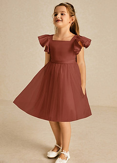 Azazie Kaeya Flower Girl Dresses Auburn A-Line Bow Tulle Dress image4