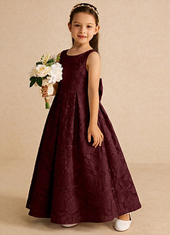 Azazie Pipssy Robe Demoiselle D'honneur Fillette Robe Trapèze en Blumen-Burnout Plissé Cabernet image2