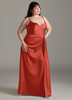 Azazie Brielle Bridesmaid Dresses Rust A-Line Cowl Spaghetti Straps Stretch Satin Dress image9