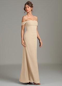 Azazie Jalice At-home Try On Dresses Champagne Mermaid Off the Shoulder Chiffon Dress image4