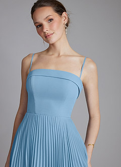 Azazie Mariana Abiti da Damigella Abito A-Line in Chiffon Senza Cinturino Blu Acciaio image4