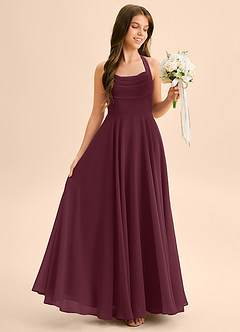 Azazie Kady Junior Vestido Cabernet de Chiffon de Linha A com Decote em coração image5