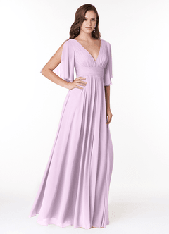 Azazie Temeka Bridesmaid Dresses Frosted Lilac A-Line Ruched Chiffon Dress image4