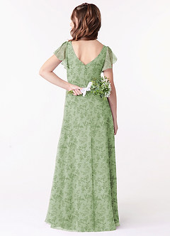 Azazie Omari Junior Abito A-Line in Chiffon Increspato Green Fern Floral image2