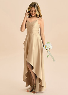 Azazie Eirlys Junior Robe Trapèze en Satin extensible Plissée Champagne image3