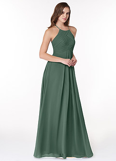 Azazie Ginger Bridesmaid Dresses Sea Moss A-Line Halter Pleated Chiffon Dress image1