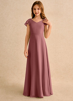 Azazie Nari Girls Formal Flower Girl Dresses Amethyst A-Line with Sleeves Chiffon Dress image5